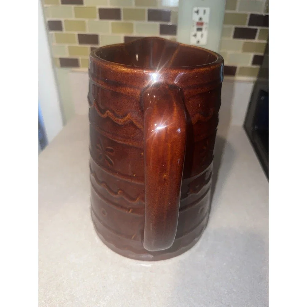MAR-CREST Oven-Proof STONEWARE PITCHER 2 Qt Brown Pottery Farmhouse Vintage